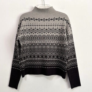Joie Mock Neck Sweater S Gray Fair Isle Long Sleeve Soft Cozy Pullover Nordic